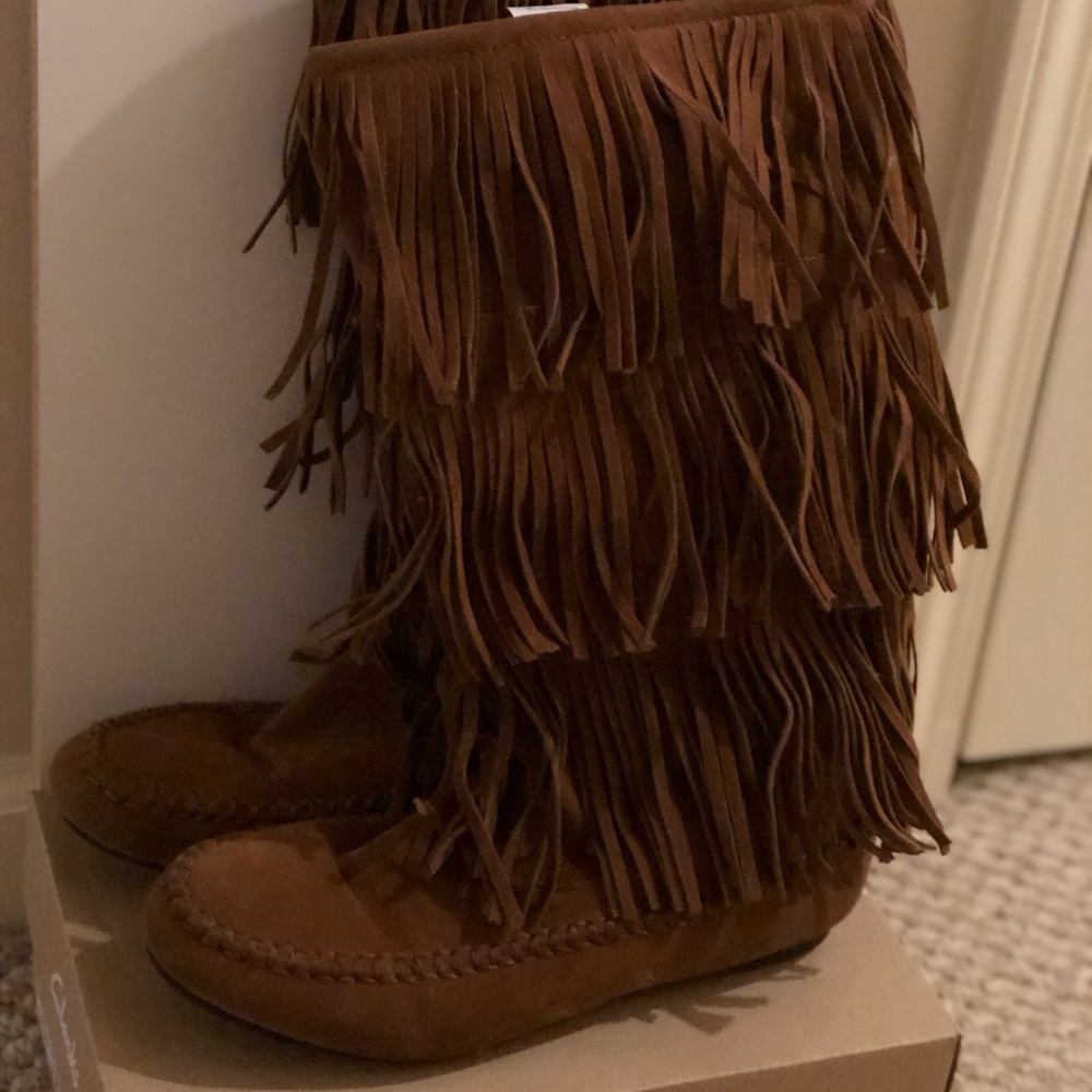 Brown fringe boots